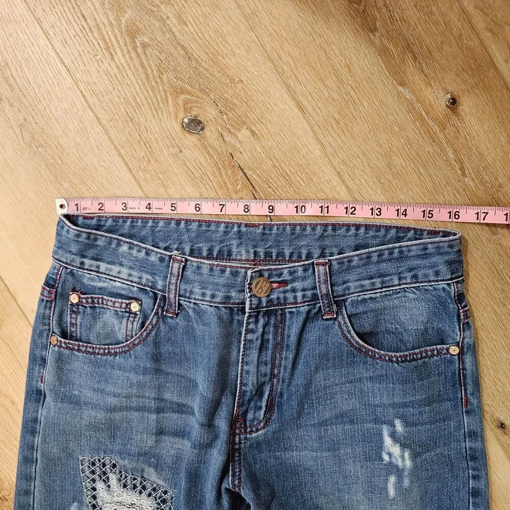 Vintage Destroyed Repaired Patched Jeans 32x27 Thrashed Grunge Streetwear Rock